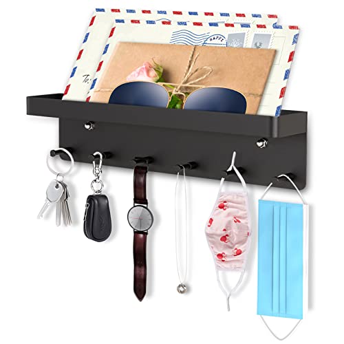 Colgador de Llaves para Montaje en Pared - Estante de Almacenamiento Ganchos Llaves sin Clavos para la Oficina, la Entrada, la Cocina - Organizador de Llaves Autoadhesivo con 6 Ganchos Negro
