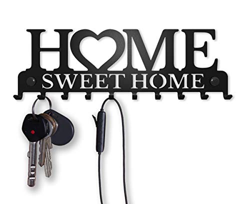 Colgador de Llaves Pared Cuelga Sweet Home (10 Ganchos) Guardallaves Decorativo Ganchos de Metal Para Cocina, Puerta de Casa | Portallaves Perchas Organizador | Decoración Vintage