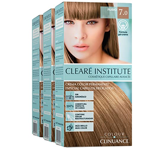 Colour Clinuance. Tinte Capilar Cabellos Delicados. 7.0 Rubio, Coloración Permanente Sin Amoniaco, Más Brillo, Color Intenso, 100% Cobertura, Testado Dermatologicamente, Pack de 3