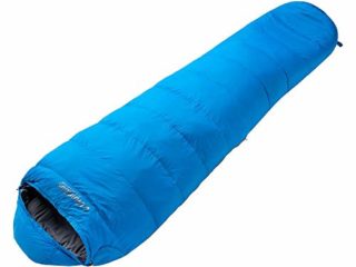 COLUMBUS - Everest 200 Saco de Dormir de Plumas | Saco Montaña Compacto para 3 Estaciones | Cierre con Velcro Capucha con Cordón | Color Azul y Gris