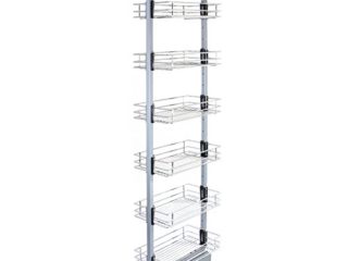 Columna Despensero Extraíble de Cocina en Acero Inoxidable con 6 Cestos 46cm x 25,2cm x 190-220cm Altura Regulable Armario Mueble Almacenaje Almacenamiento Cocina con Tornillos y llave Allen Gratis