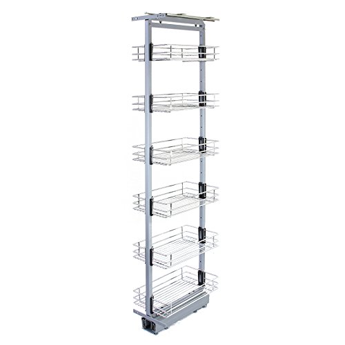 Columna Despensero Extraíble de Cocina en Acero Inoxidable con 6 Cestos 46cm x 25,2cm x 190-220cm Altura Regulable Armario Mueble Almacenaje Almacenamiento Cocina con Tornillos y llave Allen Gratis