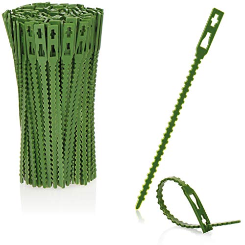 com-four® 200x Aglutinante de plástico Verde para Plantas - Estabilizar Plantas - Fijación para Plantas - Clips para Plantas, 14 cm (14cm)