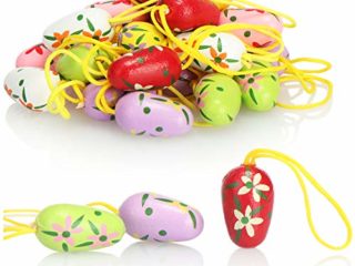 com-four® 24x Huevos de Pascua para Colgar - Decoraciones de Pascua Hechas de Madera y con Cinta - Huevos de Pascua Decorativos (Set02 - weiß/Lila/Rosa/grün/Gelb/Rot)