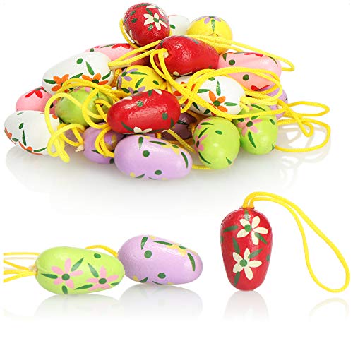 com-four® 24x Huevos de Pascua para Colgar - Decoraciones de Pascua Hechas de Madera y con Cinta - Huevos de Pascua Decorativos (Set02 - weiß/Lila/Rosa/grün/Gelb/Rot)