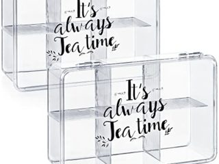 com-four® 2X Caja de Almacenamiento para el té y Las bolsitas de té - Caja de té de plástico Transparente con 6 Compartimentos - Caja de té (02 Piezas - It's Always Teatime)