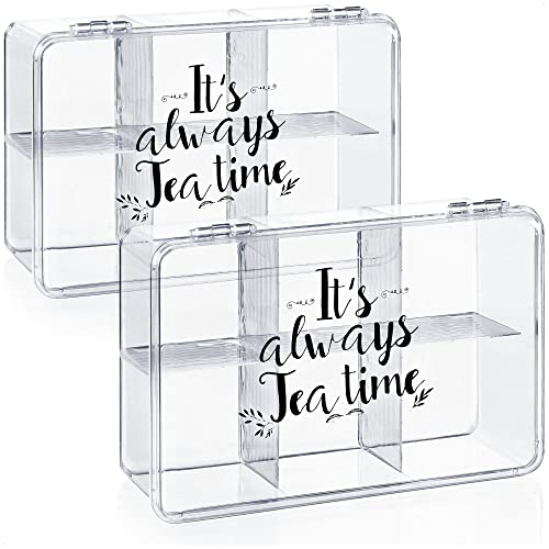 com-four® 2X Caja de Almacenamiento para el té y Las bolsitas de té - Caja de té de plástico Transparente con 6 Compartimentos - Caja de té (02 Piezas - It's Always Teatime)
