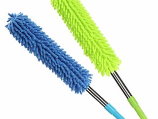 com-four® 2X Plumero de felpilla con Varilla telescópica - fregona Extensible con Funda de felpilla Lavable - para radiadores, armarios y Todas Las Superficies (2 Piezas - Verde + Azul)