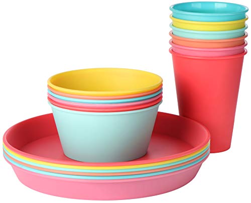 com-four® Juego de 18 Piezas - Tazas, Tazones, Platos - Vajilla de Picnic y Parrilla Camping, Viaje, para 6 Personas (Vajilla - 18 Piezas)