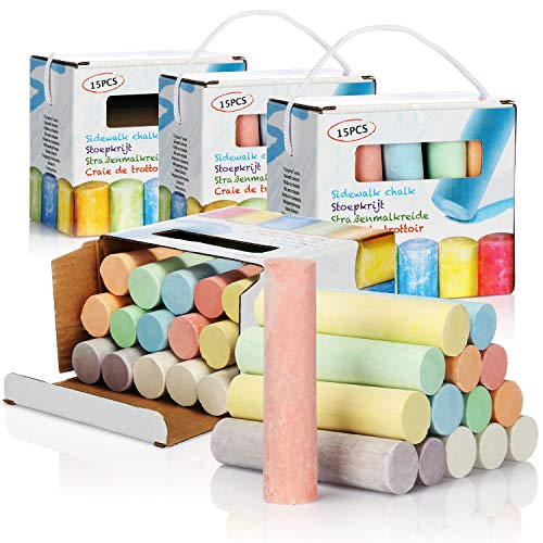 com-four® Tiza callejera 60x en Forma de Varilla - Grandes Palos de Tiza en Colores Brillantes - Tiza de Pizarra para Pintar sobre Asfalto (60 Piezas L)