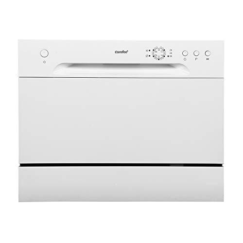 Comfee CTG 556N Lavavajillas de mesa, pequeño lavavajillas, preelección de inicio, espacio para 6 platos a medida, 6 programas de lavado, 61 kWh/100 ciclos, 1820 l/año, color blanco