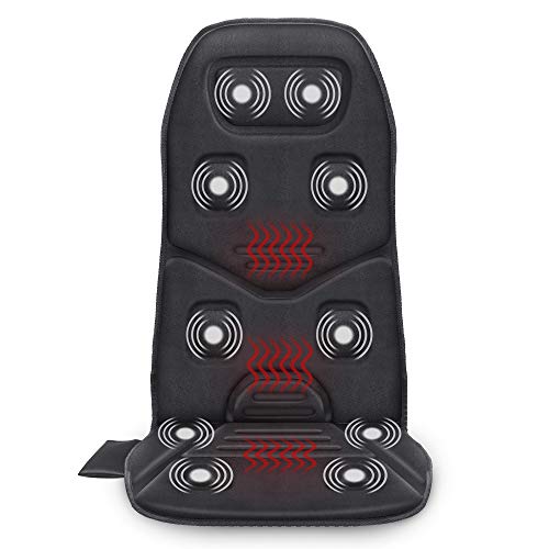 COMFIER Masajeador de Asiento con Calor - 10 Motores de vibración, 3 Almohadillas térmicas, Cojín de Silla, para aliviar el Dolor