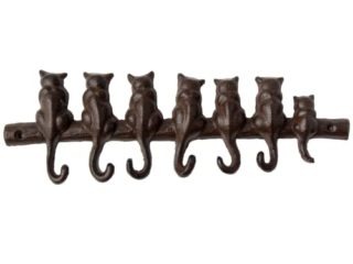 Comfify - Gancho de pared de hierro fundido de 7 gatos - Estante decorativo de gancho de pared de hierro fundido - Perchero de diseño vintage con 4 ganchos - Montado en la pared - con tornillos y anclas - Marrón