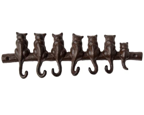 Comfify - Gancho de pared de hierro fundido de 7 gatos - Estante decorativo de gancho de pared de hierro fundido - Perchero de diseño vintage con 4 ganchos - Montado en la pared - con tornillos y anclas - Marrón