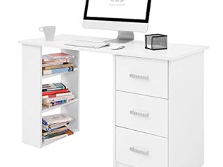 COMIFORT Escritorio Blanco Ordenador Pequeño | Cajones y Estantes, Mesa de Oficina Escritorios Juveniles para el Ordenador o Mesa de Despacho, Escritorio de Color Blanco