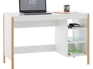 COMIFORT Escritorio Ordenador - Mesa Escritorio con 3 Huecos Abiertos para Almacenamiento, Diseñado en España con Acabado en Melamina, Escritorio Juvenil - CERREDO Blanco