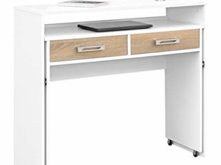 COMIFORT Escritorio Zoom, Mesa Juvenil Extensible, Escritorio Ordenador, Mesas Estudio Despacho Diseño Nórdico y Moderno, Mesa Escritorio, Color Blanco-Sonoma