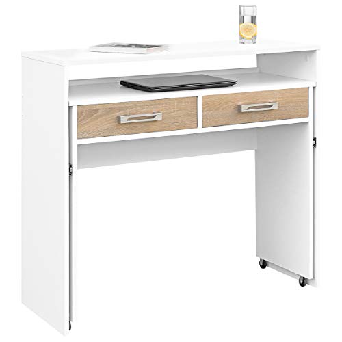COMIFORT Escritorio Zoom, Mesa Juvenil Extensible, Escritorio Ordenador, Mesas Estudio Despacho Diseño Nórdico y Moderno, Mesa Escritorio, Color Blanco-Sonoma