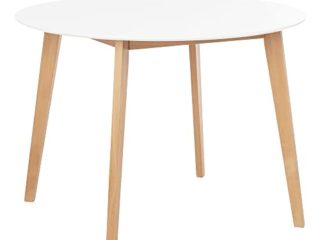 COMIFORT Mesa Comedor o Cocina Vettore, Mesa Redonda Diseño Nordico Patas de Madera de Haya, Mesa Alta para Salon Estilo Moderno, Acabado Lacado, Color Patas Haya