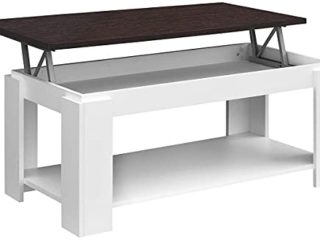 Comifort - Mesa de Centro Elevable con Revistero Incorporado, 100x50x43/55 cm, Nuevo Modelo (Blanco/WENGUE)