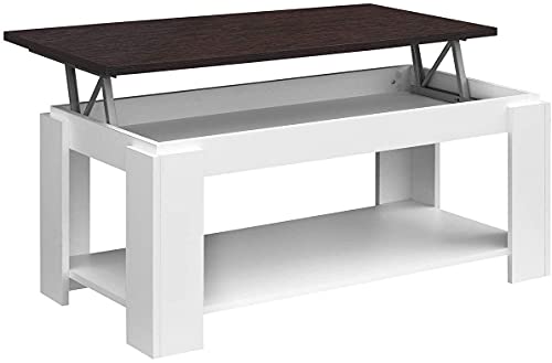 Comifort - Mesa de Centro Elevable con Revistero Incorporado, 100x50x43/55 cm, Nuevo Modelo (Blanco/WENGUE)