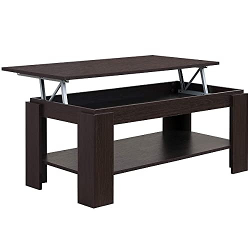 COMIFORT Mesa de Centro Elevable - Mueble con Revistero, Gran Almacenaje, Estilo Moderno, Muy Resistente, Fabricada en Europa, Color Wengué