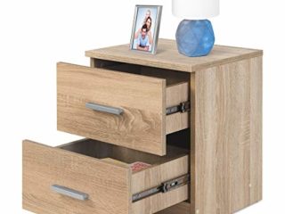 COMIFORT Mesa de Noche - Mesita Auxiliar para el Dormitorio de Estilo Nórdico, Moderna y Minimalista, con 2 Espaciosos Cajones, Muy Resistente, de Color Roble