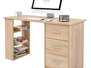 COMIFORT. Mesa de Trabajo – Escritorio Robusto y Espacioso, Estilo Moderno y Minimalista, con Gran Capacidad de Almacenaje, 3 Baldas y 3 Cajones, Color Roble