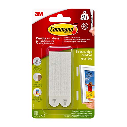 Command 17206 Pack de 8 tiras para cuadros grandes, hasta 7.2 kg, color Blanco, 8 tiras
