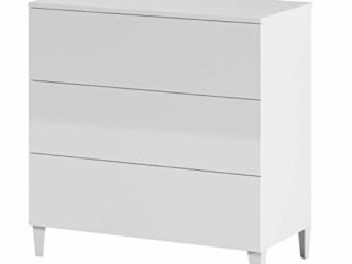 Comoda 3 Cajones, Dormitorio, Modelo Loft, Acabado en Color Blanco Brillo, Medidas: 80 cm (Ancho) x 76 cm (Alto) x 40 cm (Fondo)