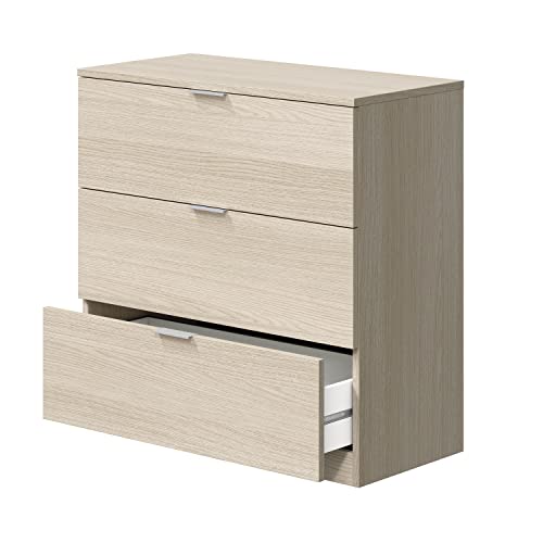 Comoda 3 Cajones, Dormitorio, Modelo LowCost, Acabado en Color Roble, Medidas: 77 cm (Ancho) x 80 cm (Alto) x 38 cm (Fondo)