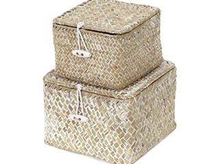 Compactor Set 2 cestas cuadradas con tapa, Modelo Trésor, Color blanco lavado, Tamaño, 15 x 15 x 10 cm, / 12 x 12 x 8 cm, RAN7853