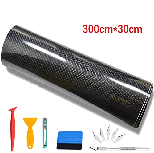 CompraFun Vinilo Fibra de Carbono 6D, Vinilo Coche 300 * 30CM Película Pegatina Decoración Autoadhesiva Impermeable sin Burbujas, para Coche Motocicleta Móvil Ordenador, con Accesorios