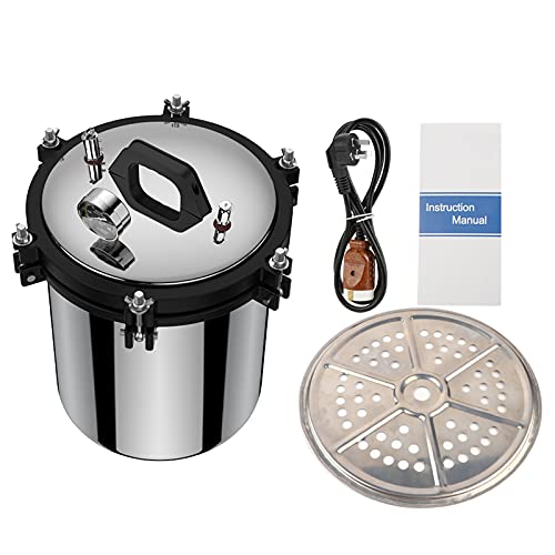 Compras Locas Esterilizadores de autoclave de vapor a presión de doble calentamiento de 18L, esterilizador de vapor, acero inoxidable 220 V para autoclave de vapor Esterilización a presión de autoc