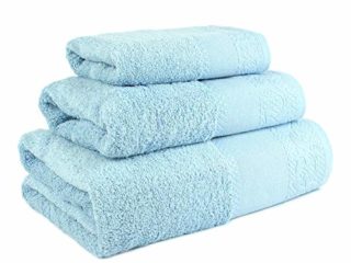 Confort Home M.T Juego de Toallas de baño 3 Piezas (1 Toalla de baño, 1 Toallas de Manos y 1 Toalla Cara) 100% algodón, Calidad 500g, Toallas Ligeras y absorbentes. (Azul Flores)