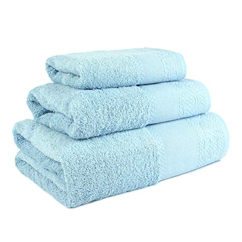 Confort Home M.T Juego de Toallas de baño 3 Piezas (1 Toalla de baño, 1 Toallas de Manos y 1 Toalla Cara) 100% algodón, Calidad 500g, Toallas Ligeras y absorbentes. (Azul Flores)