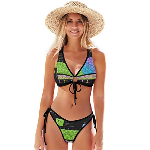 Conjunto de bikini educativo de la tabla periódica de los elementos para mujer, traje de baño de dos piezas con correa delantera, traje de baño para mujer, multicolor, XL