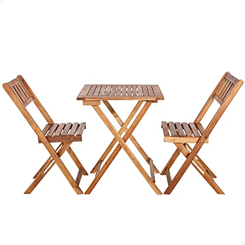 Conjunto mesa y sillas jardín, conjunto terraza mesa y sillas plegables, Madera acacia, 1 mesa, 2 sillas, mesa madera plegable, sillas madera plegables, Aktive Garden