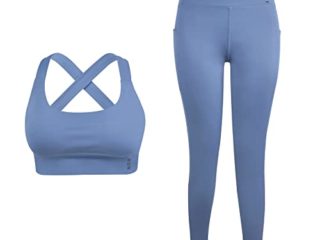 Conjuntos de Parte Superior e Inferior de Entrenamiento para Mujer Ropa Deportiva para Mujer Conjuntos de 2 Piezas Leggings para Mujer Sujetadores Deportivos para Mujer (S-M, 9804-Blue)