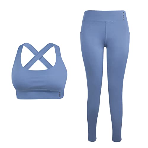 Conjuntos de Parte Superior e Inferior de Entrenamiento para Mujer Ropa Deportiva para Mujer Conjuntos de 2 Piezas Leggings para Mujer Sujetadores Deportivos para Mujer (S-M, 9804-Blue)