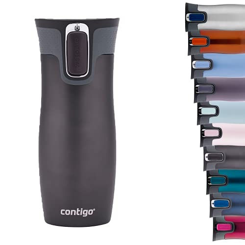 Contigo Vaso Térmico West Loop Autoseal, Termo Café, Taza de Viaje en Acero Inoxidable, Vaso Termo Antigoteo, Copa con Tapa Fácil de Limpiar sin BPA, 470 ml, Gris (Gunmetal), 1 unidad (Paquete de 1)