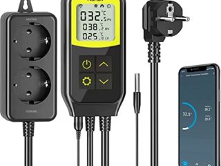 Controlador de Temperatura Refrigeración/Calefaccion Regulador 2500W WiFi Digital Termostato con Sonda para Pecera/Cría de Incubación/Fermentación, App Control Remoto, Amazon Alexa/Google Assistant