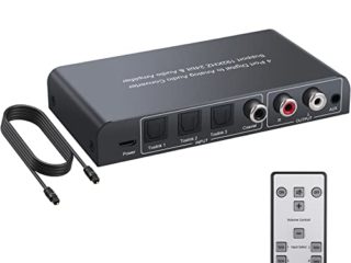 Convertidor 192kHz Audio Digital a Analógico 3 SPDIF Optico Toslink y 1 Coaxial a RCA L / R y Jack de 3.5 mm Con Mando IR Soporte PCM Compatible con HDTV PS3 PS4 Blu-ray Amplificador AV