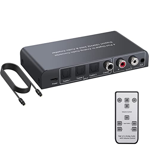 Convertidor 192kHz Audio Digital a Analógico 3 SPDIF Optico Toslink y 1 Coaxial a RCA L / R y Jack de 3.5 mm Con Mando IR Soporte PCM Compatible con HDTV PS3 PS4 Blu-ray Amplificador AV