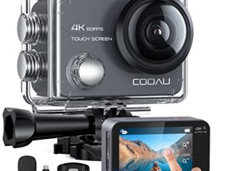 COOAU Cámara Deportiva 4K 60FPS 20MP Wi-Fi(pantalla táctil con zoom 8X Nuevo EIS Anti-Shake, Estuche impermeable para cámara subacuática de 40 m, Micrófono externo ajustable, 2x1350mAh Baterías)