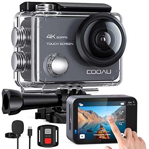 COOAU Cámara Deportiva 4K 60FPS 20MP Wi-Fi(pantalla táctil con zoom 8X Nuevo EIS Anti-Shake, Estuche impermeable para cámara subacuática de 40 m, Micrófono externo ajustable, 2x1350mAh Baterías)