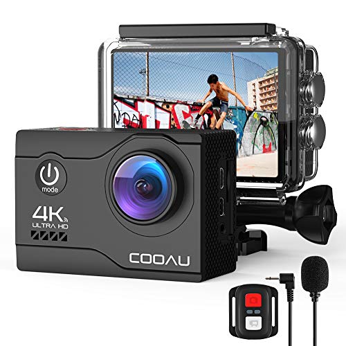COOAU Cámara Deportiva 4K WiFi 20MP Camara Acción Sumergible Agua de 40M con Control Remoto y Micrófono Externo, Camara Acuática con 2 Baterías de 1200 mAh y Varios Kits para Bicicleta Casco Buceo (2)