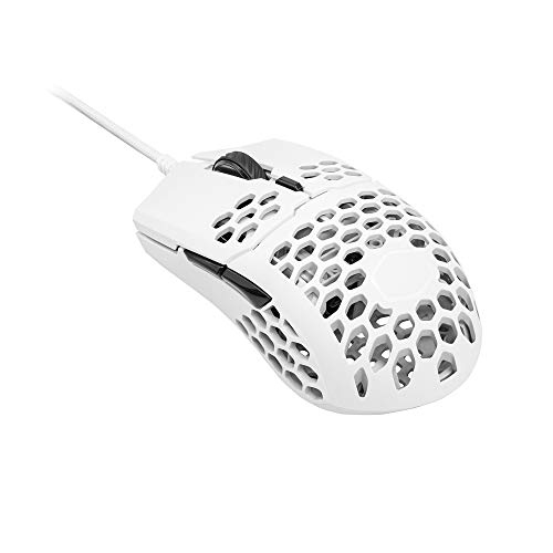 Cooler Master MM710 Ratón Gaming ligero 53g con Cable, Sensor Optico16000 DPI, Conmutadores Omron 20 millones Clics, Pies PTFE Desplazamiento Suave, Coraza Forma Panel Abeja, Blanco Opaco