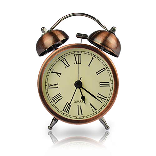 Coolzon Relojes Despertadores Analogico, Doble Campanas Relojes Despertadores de Mesita Despertadores Vintage Silencioso sin Tictac Despertador Infantil con Luz de Noche, 3"Números Romanos