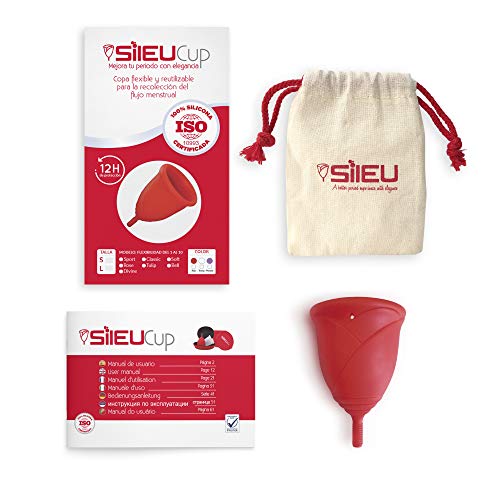 Copa Menstrual Sileu Cup Rose - Modelo de iniciación sencillo de colocar - Ayuda a prevenir infecciones urinarias y la cistitis - Talla L, Rojo, Flexibilidad Standard